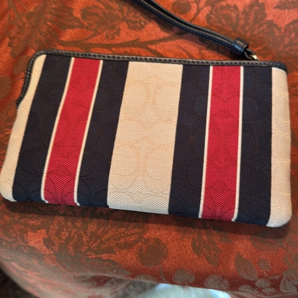 Coach Striped Wristlet in Red, Blue, and Cream - Picture 2 of 3